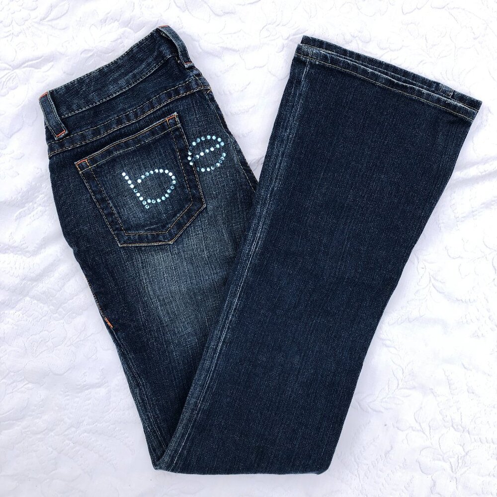 VTG Bebe Jeans Logo Size 27 Flared Leg Rhinestone Bling Y2k Made in the USA